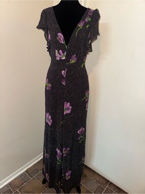 Urban Outfitters Black Jumpsuit with Purple Floral Print
